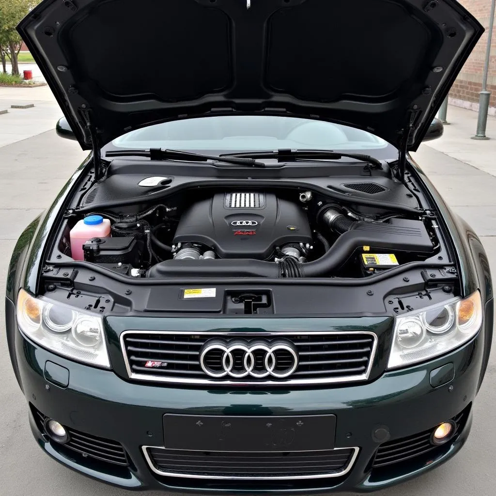 Engine bay of a tuned Audi A4 B5 Avant with modifications