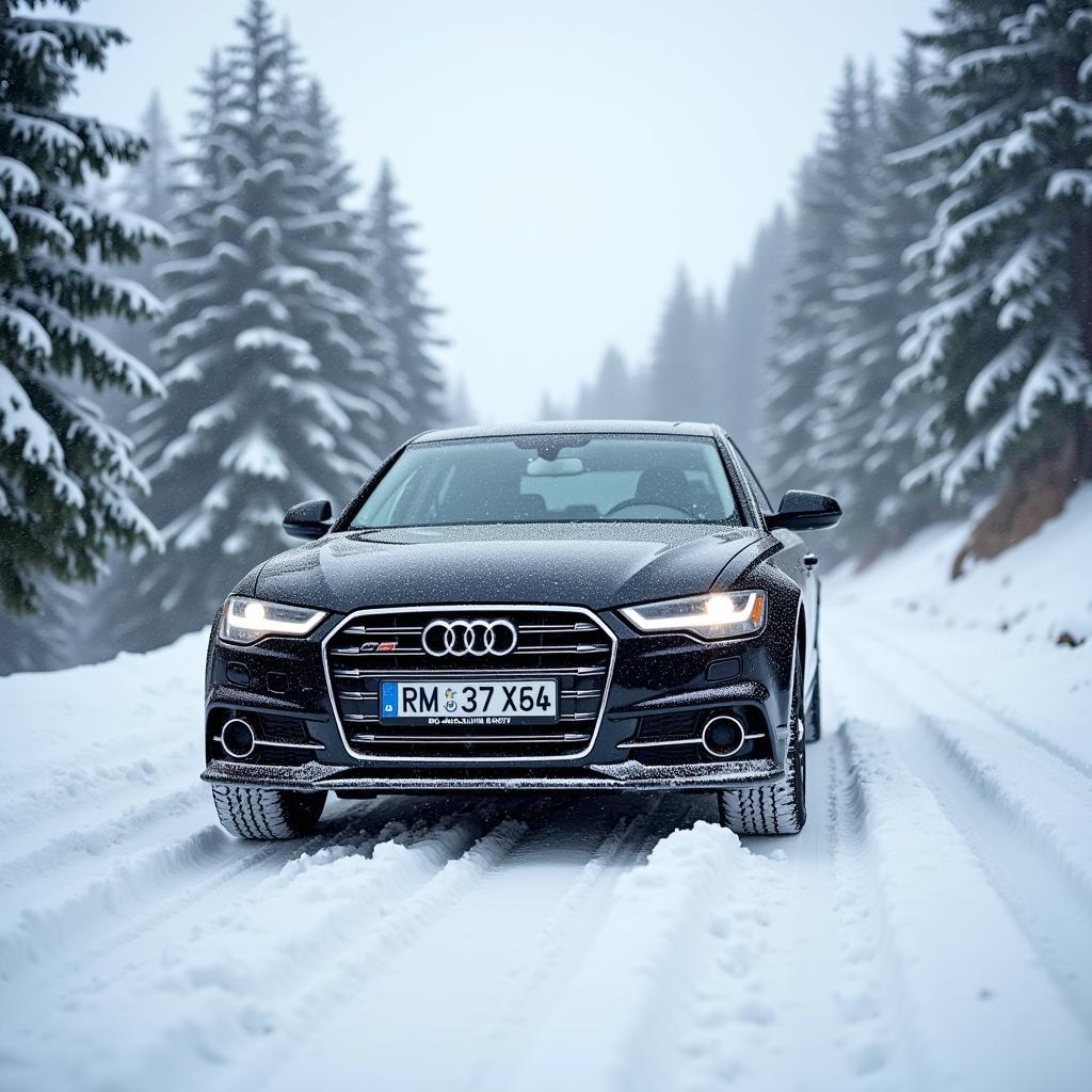 Audi A6 mit 18 Zoll Winterreifen auf verschneiter Straße