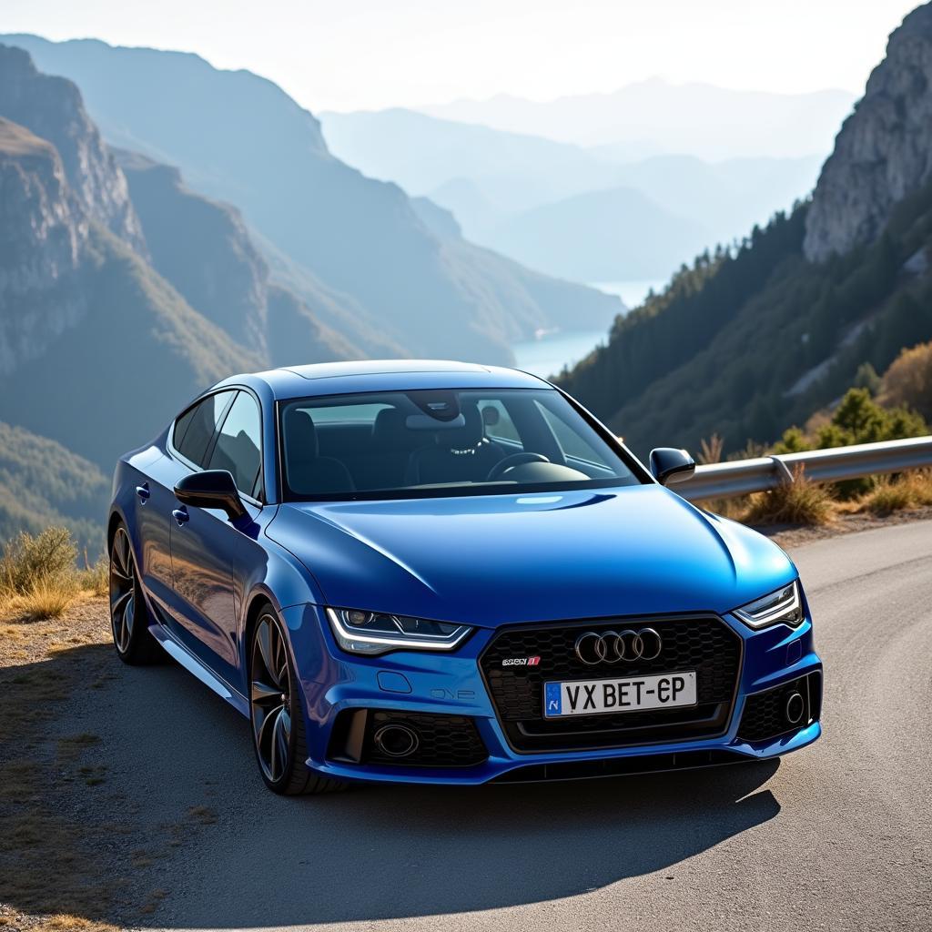 Audi A7 Blau vor Berglandschaft