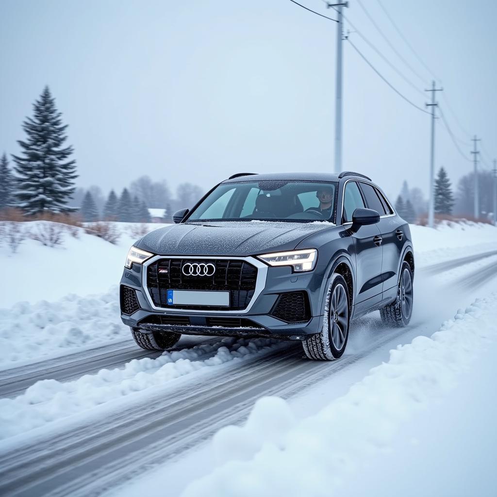 Audi Q3 mit 19 Zoll Winterreifen im Schnee