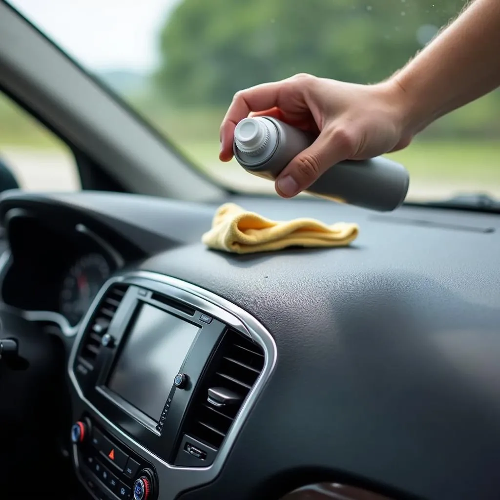 車のダッシュボードにプラスチックケア剤を塗布