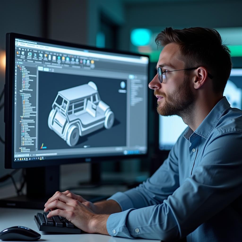 Automobil-Ingenieur arbeitet am Computer an einem Design