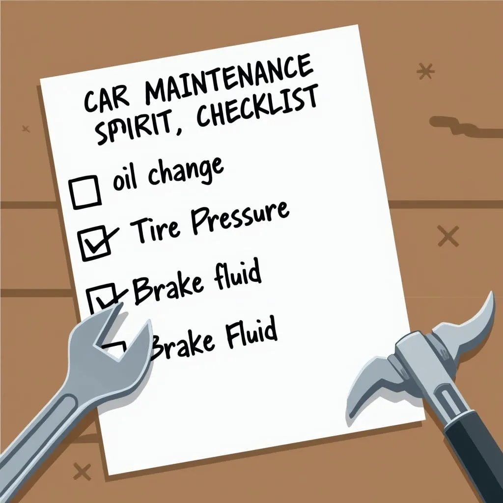 Checklist e ferramentas de manutenção automotiva, representando a preparação para o ano novo.