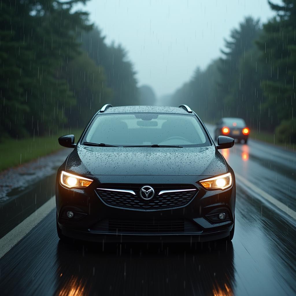 Auto fährt bei Regen