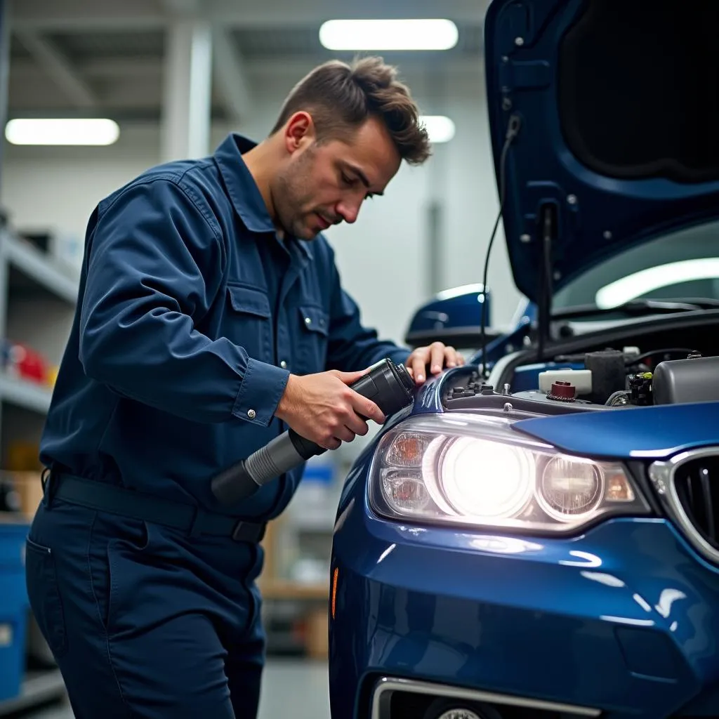 Einstellen der Autoscheinwerfer in der Werkstatt