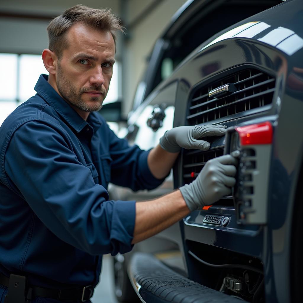 Manutenzione di un climatizzatore auto in officina