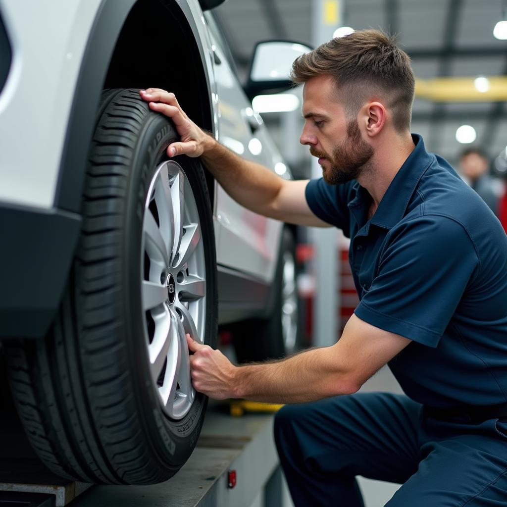 Reifenwechsel in einer Autowerkstatt