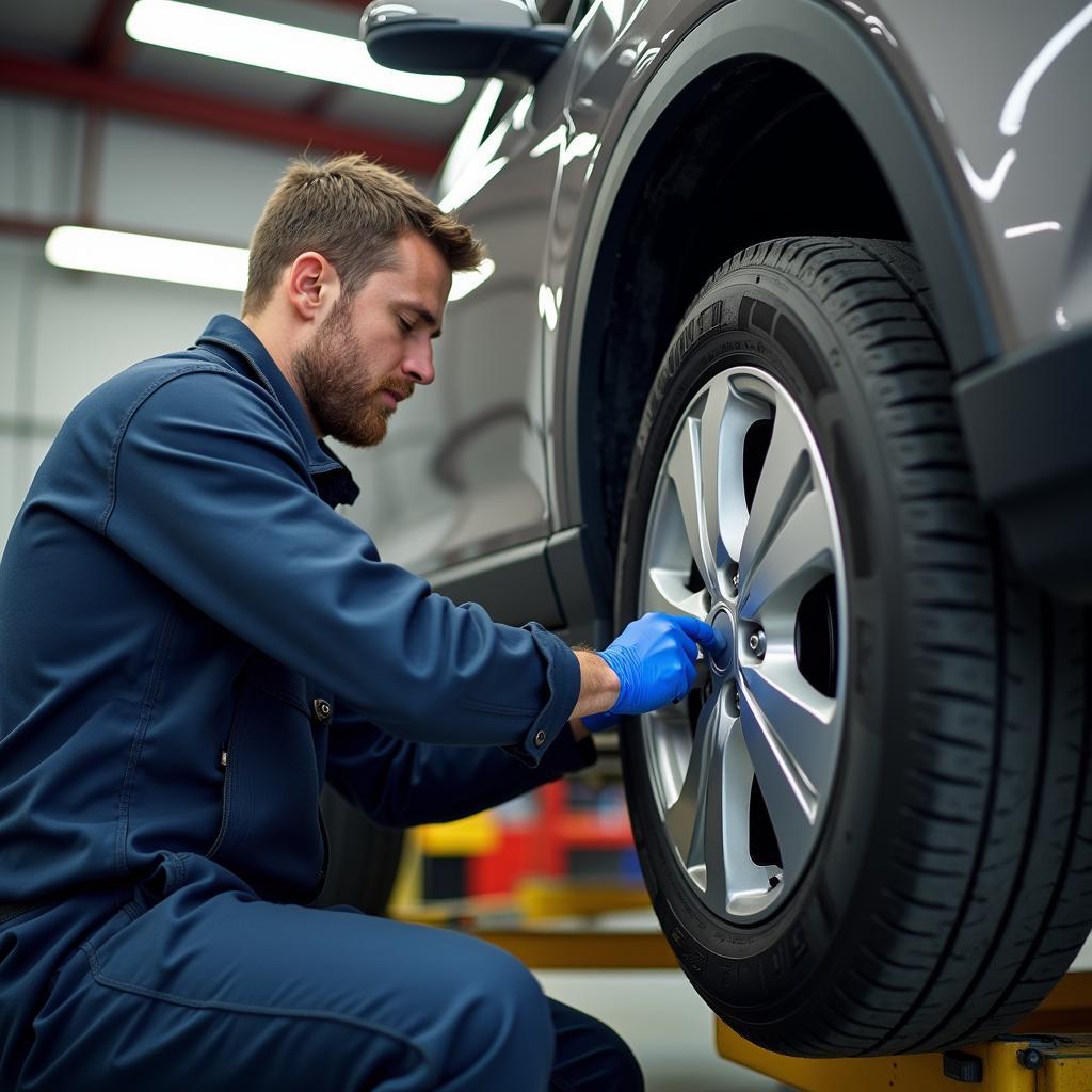 Reifenwechsel in einer Autowerkstatt