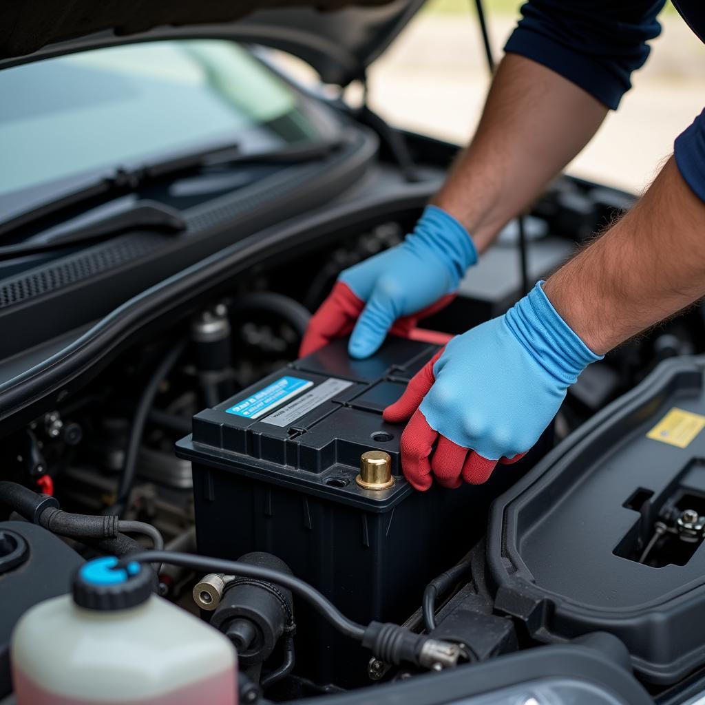 Einbau einer Autobatterie in ein Auto