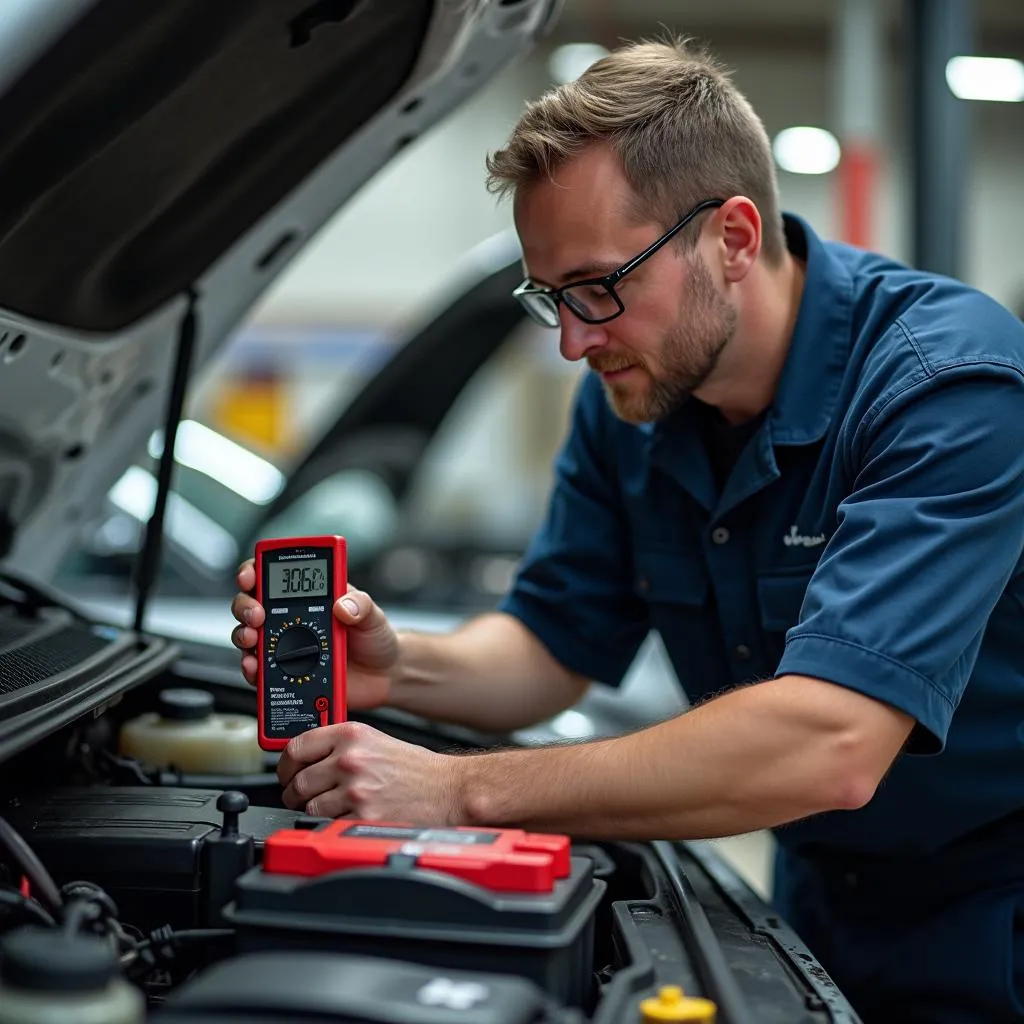 Autobatterie Werkstatt Prüfung