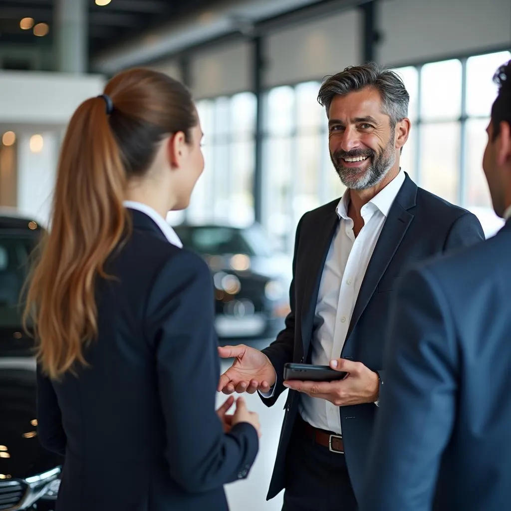 Autoverkäufer berät Kunden im Autohaus Witteler