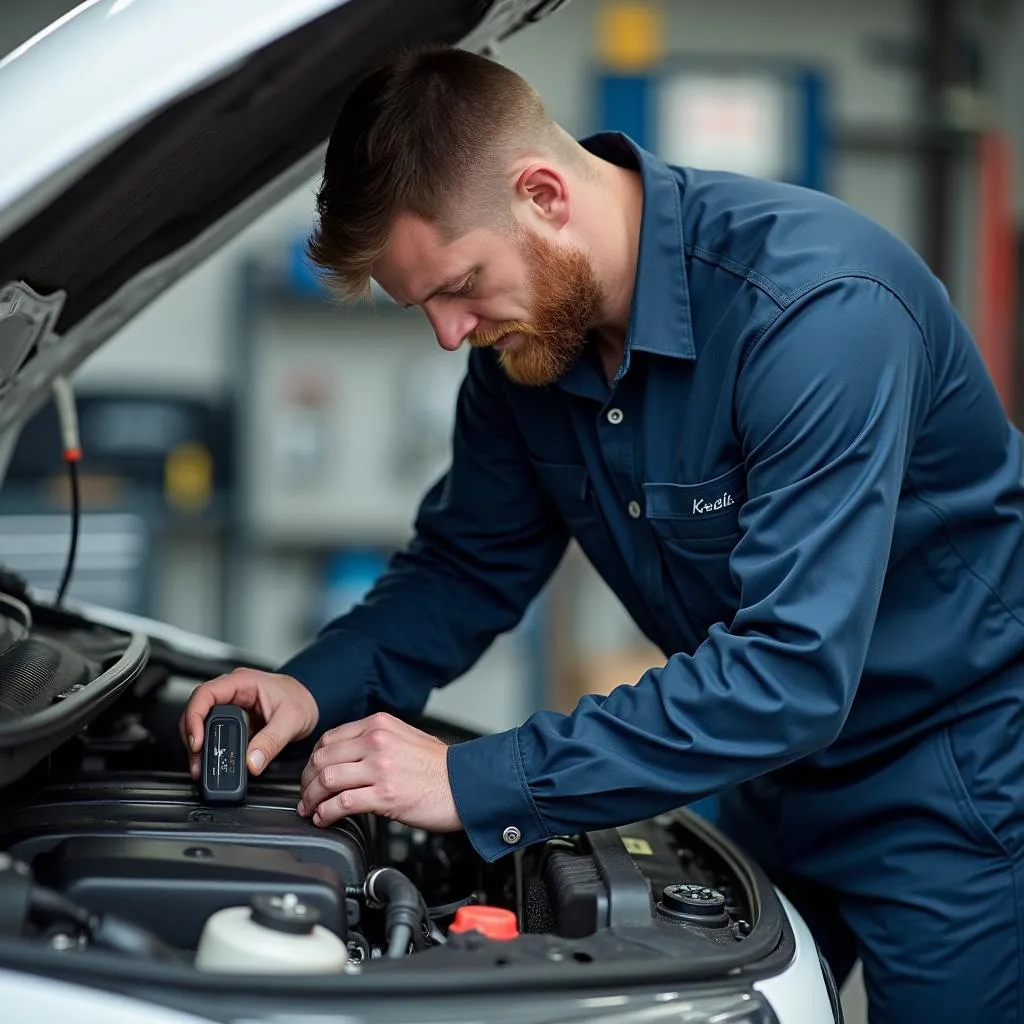 Automechaniker bei der Motorreparatur