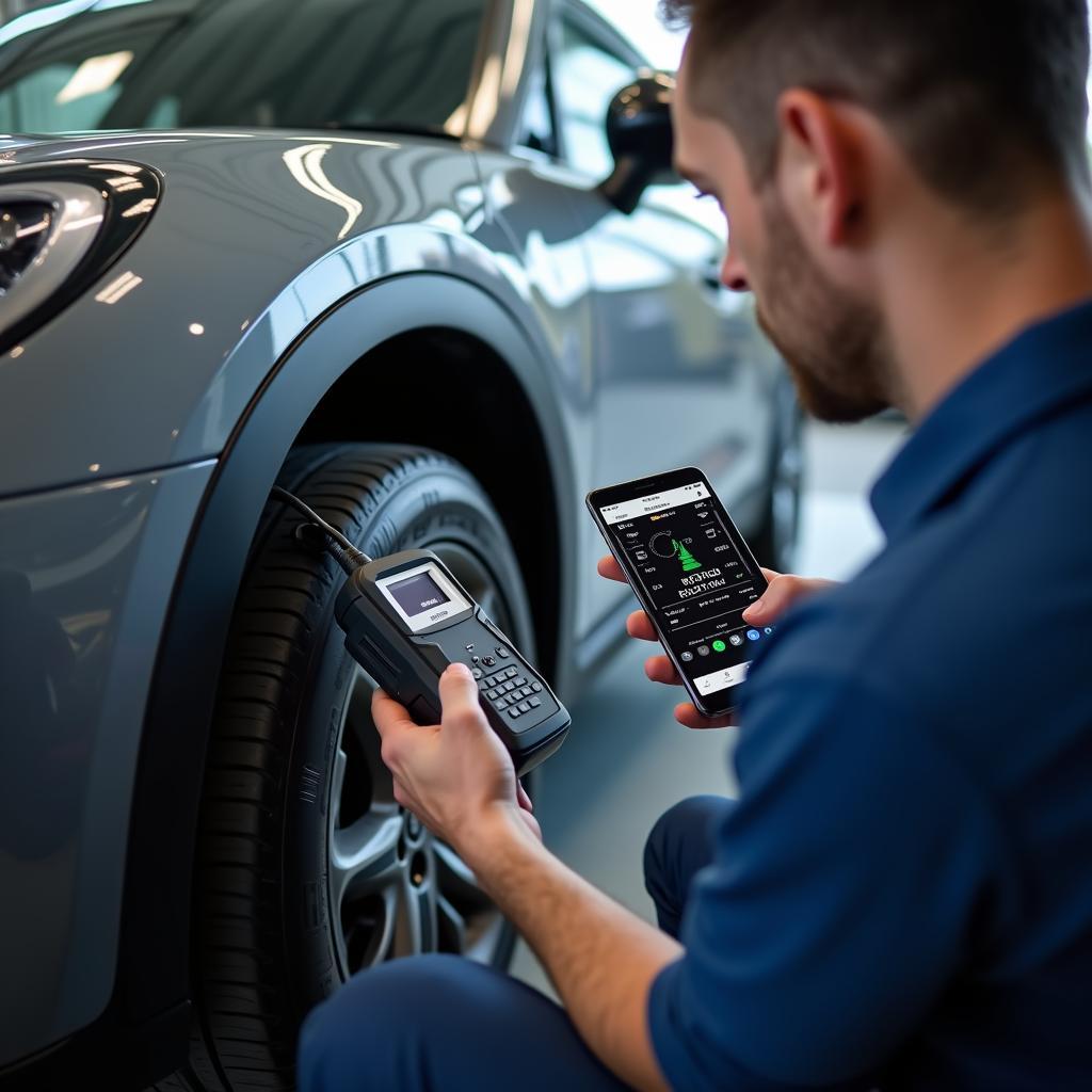 Automechaniker nutzt MultiSIM am Diagnosegerät