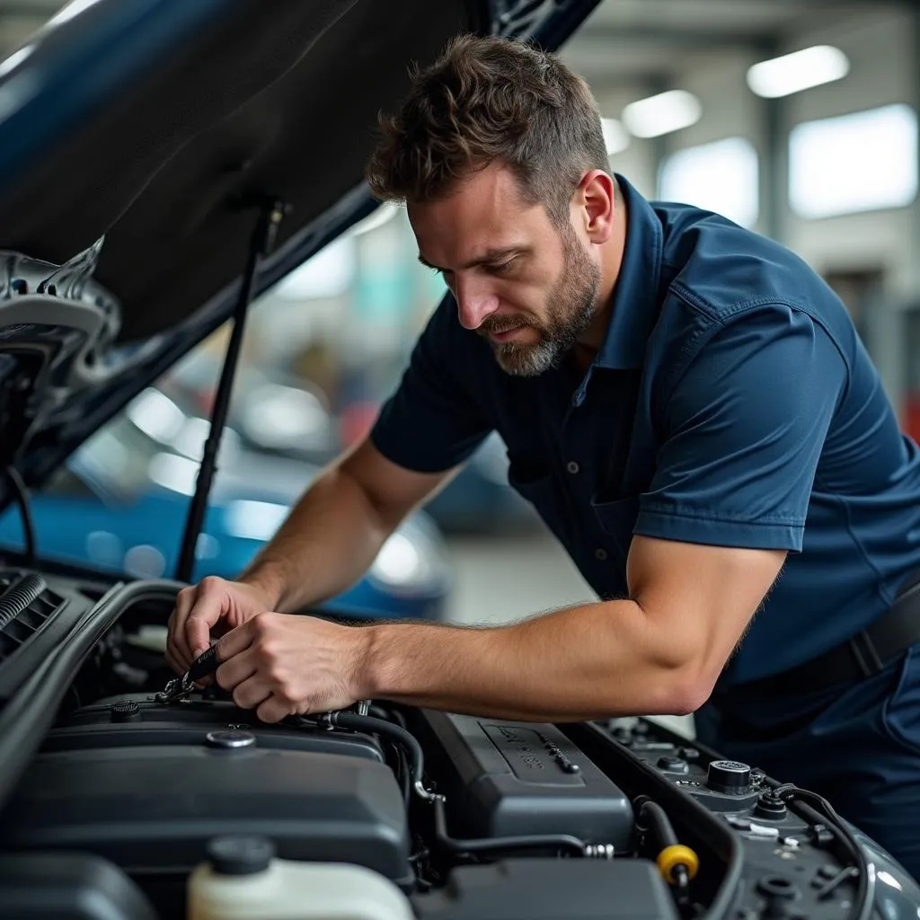 Automechaniker bei der Reparatur eines Autos