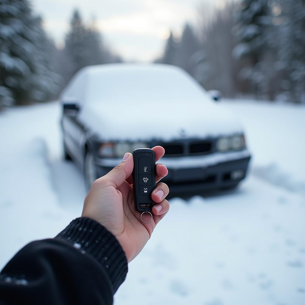 Autoschlüssel in der Hand im Winter