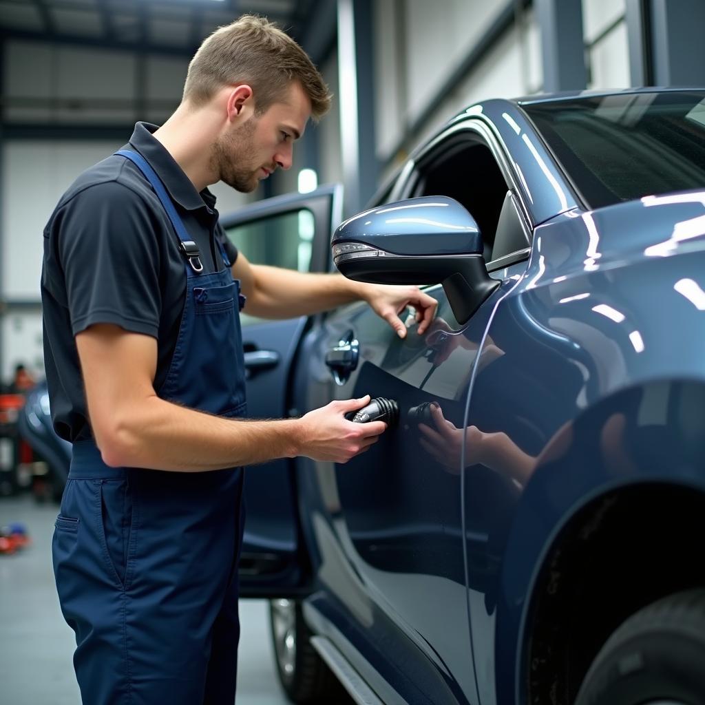 Austausch einer Autotür in der Werkstatt