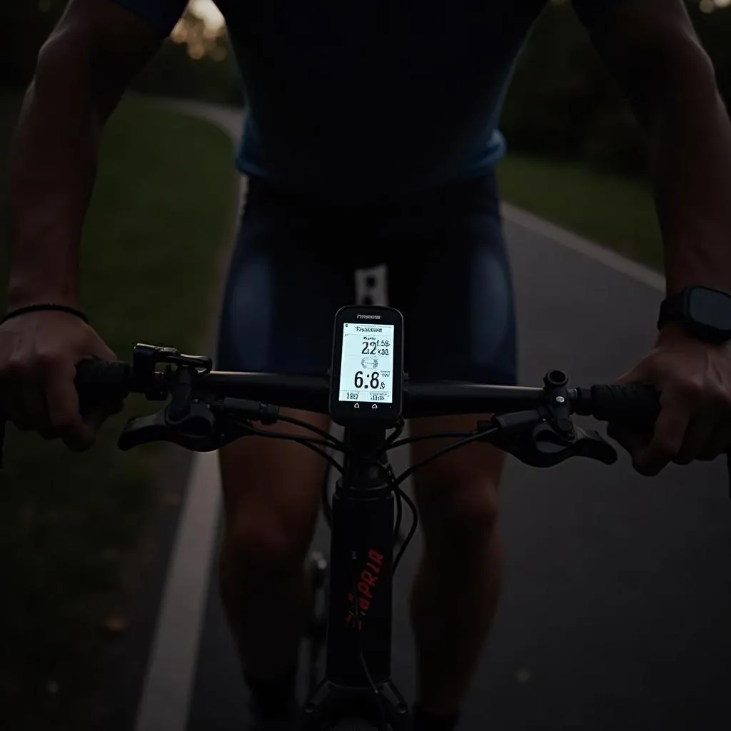 Beleuchteter Fahrradtacho bei Nacht