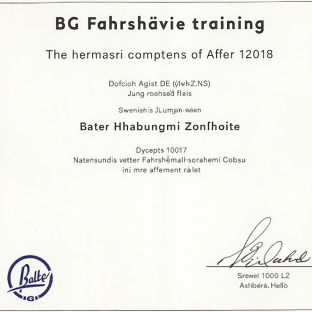 BG Fahrsicherheitstraining Zertifikat