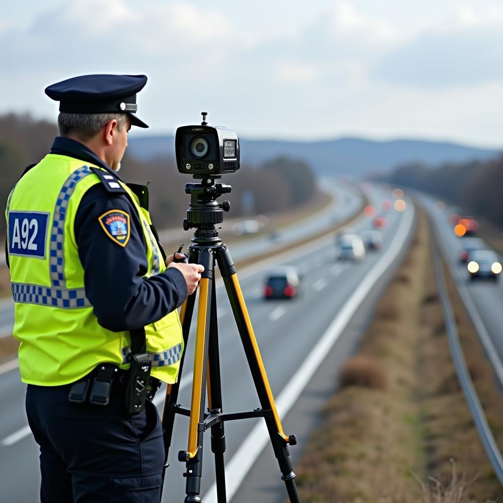 Einsatz eines Blitzers an der A92