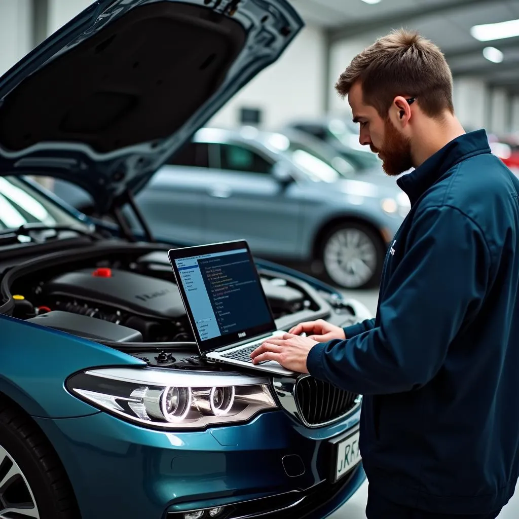 Fahrzeugdiagnose am BMW 5er mit Laptop und Software