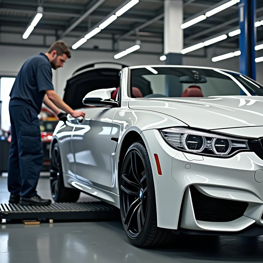 BMW M4 Cabrio Weiß in Werkstatt