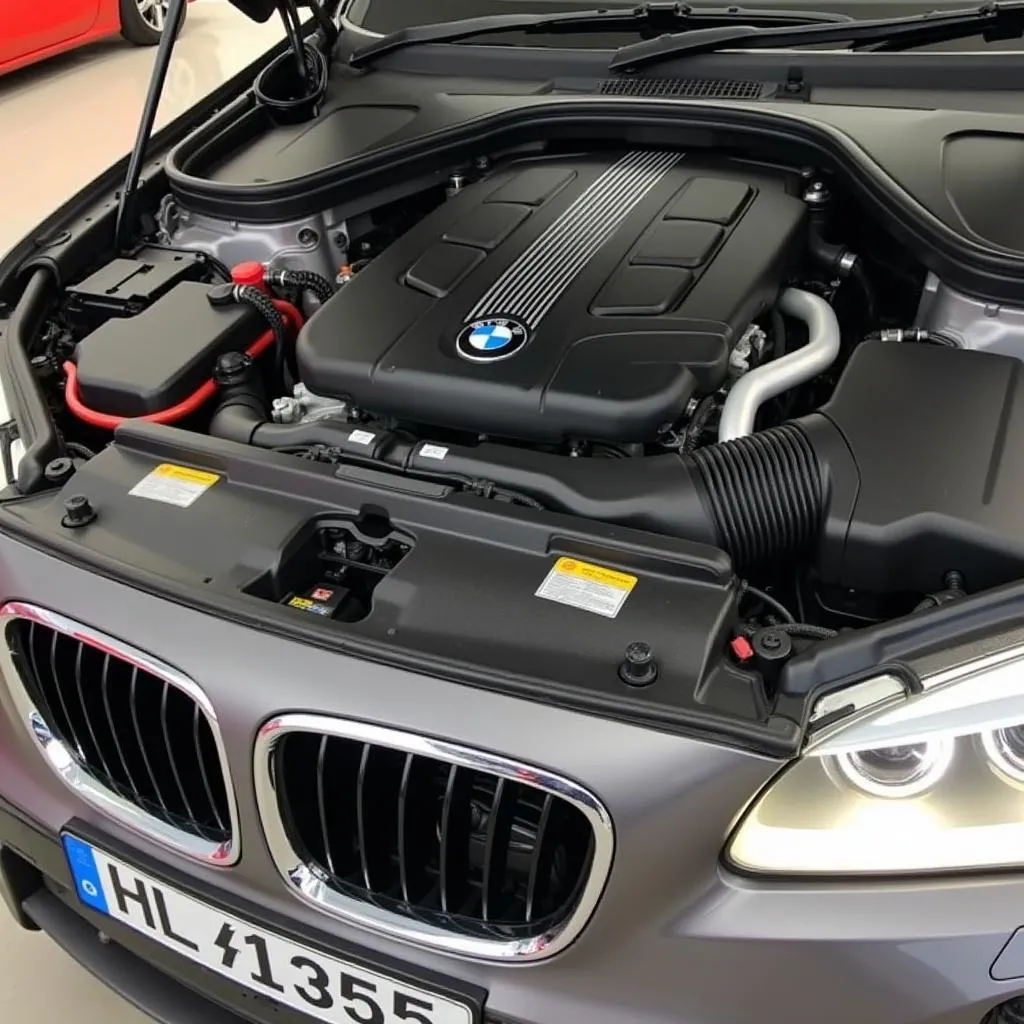 Inspektion des Motorraums eines gebrauchten BMW X1 Diesel