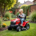 Bruder Rasenmähertraktor bei der Gartenarbeit