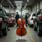 Cello in der Autowerkstatt