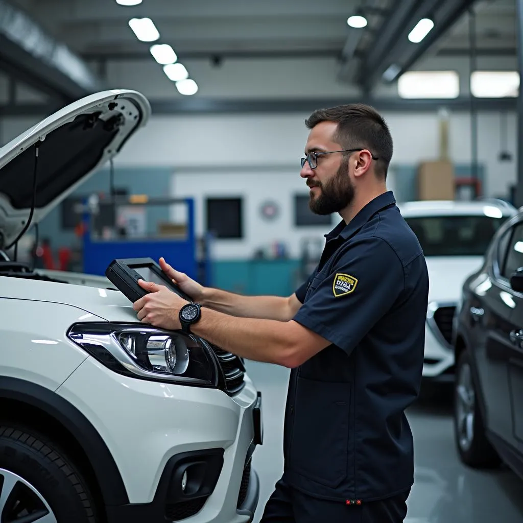 Dacia Werkstatt mit Mechaniker