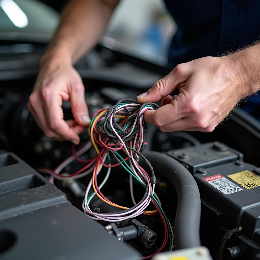 Reparatur am Kabelbaum eines Autos