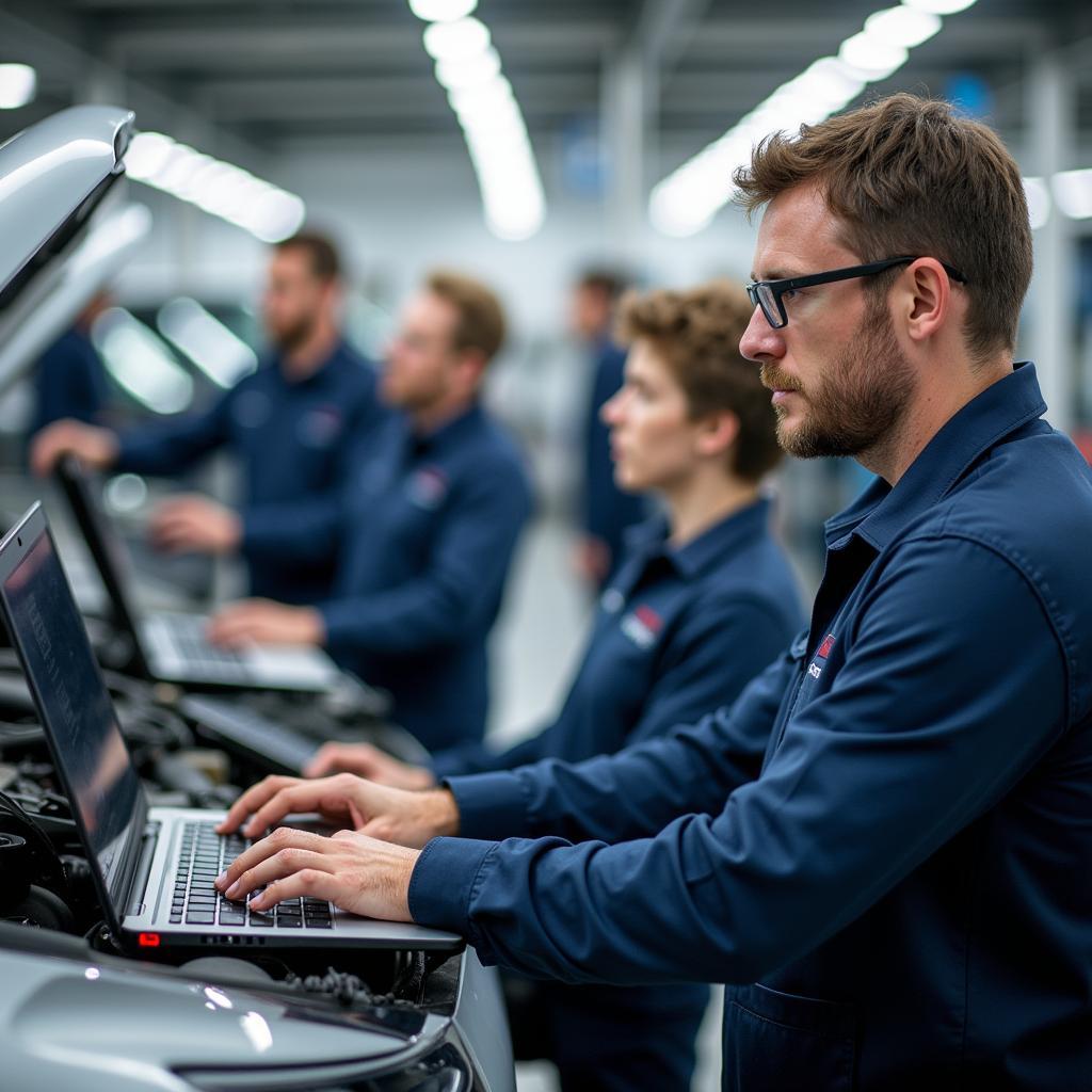 DEKRA Akademie Olpe: Experten schulen Mechaniker in der Hybridfahrzeug-Technologie.