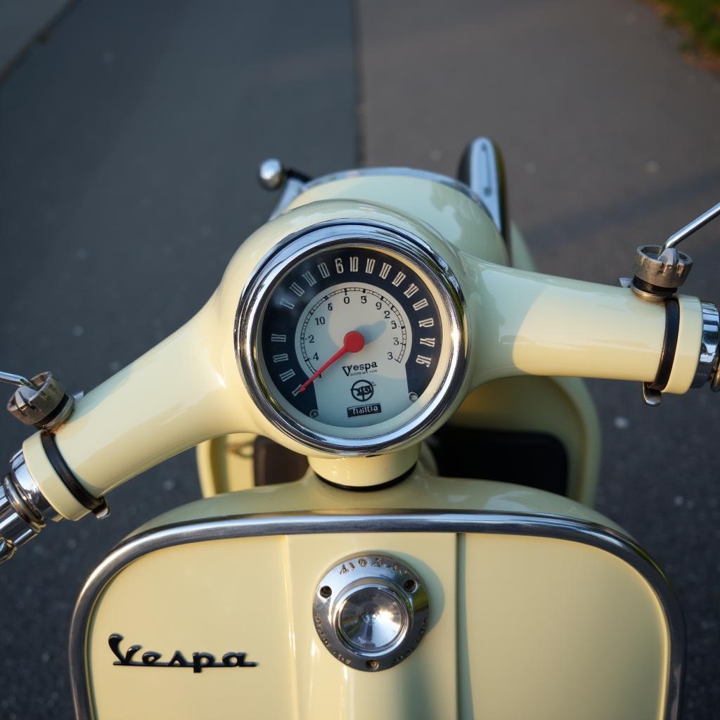 Nahaufnahme der Details eines Vespa Rollers im Retro-Stil