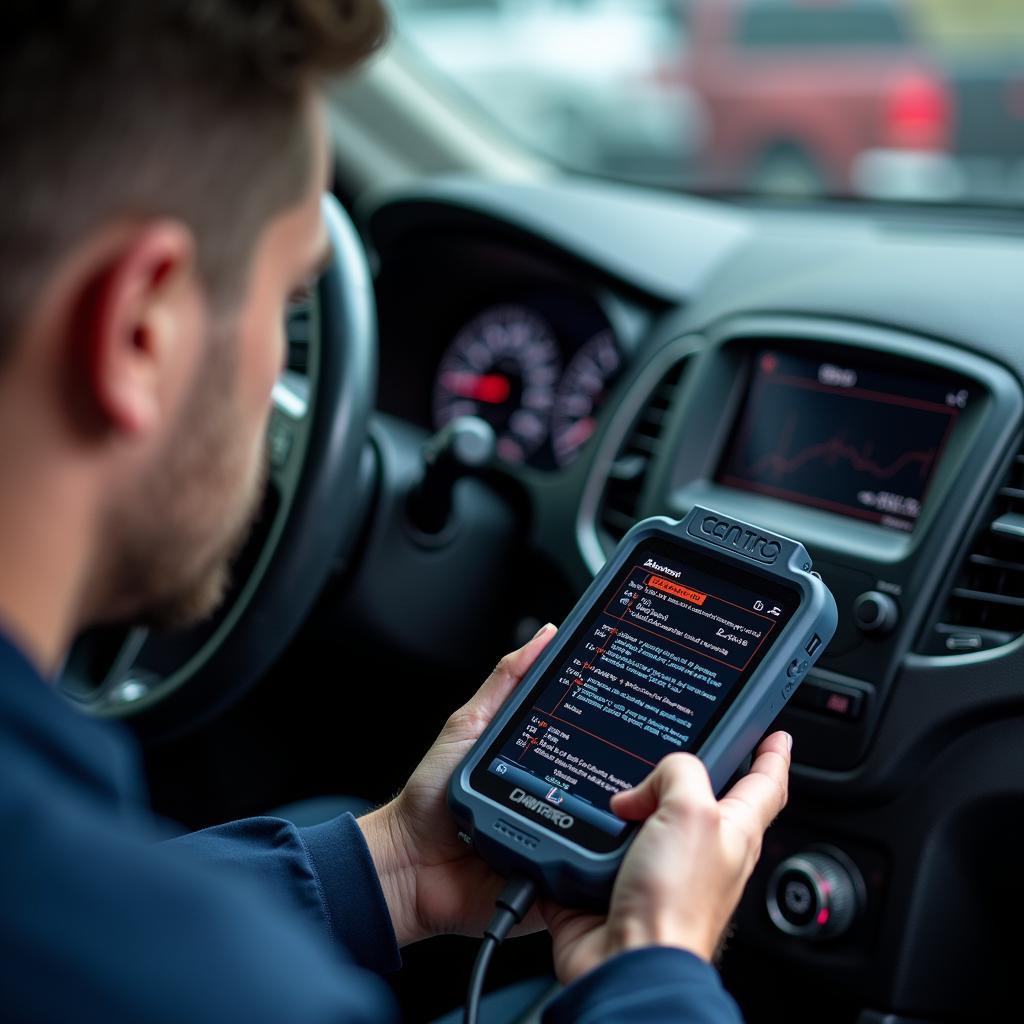 Mechaniker führt eine Fahrzeugdiagnose durch