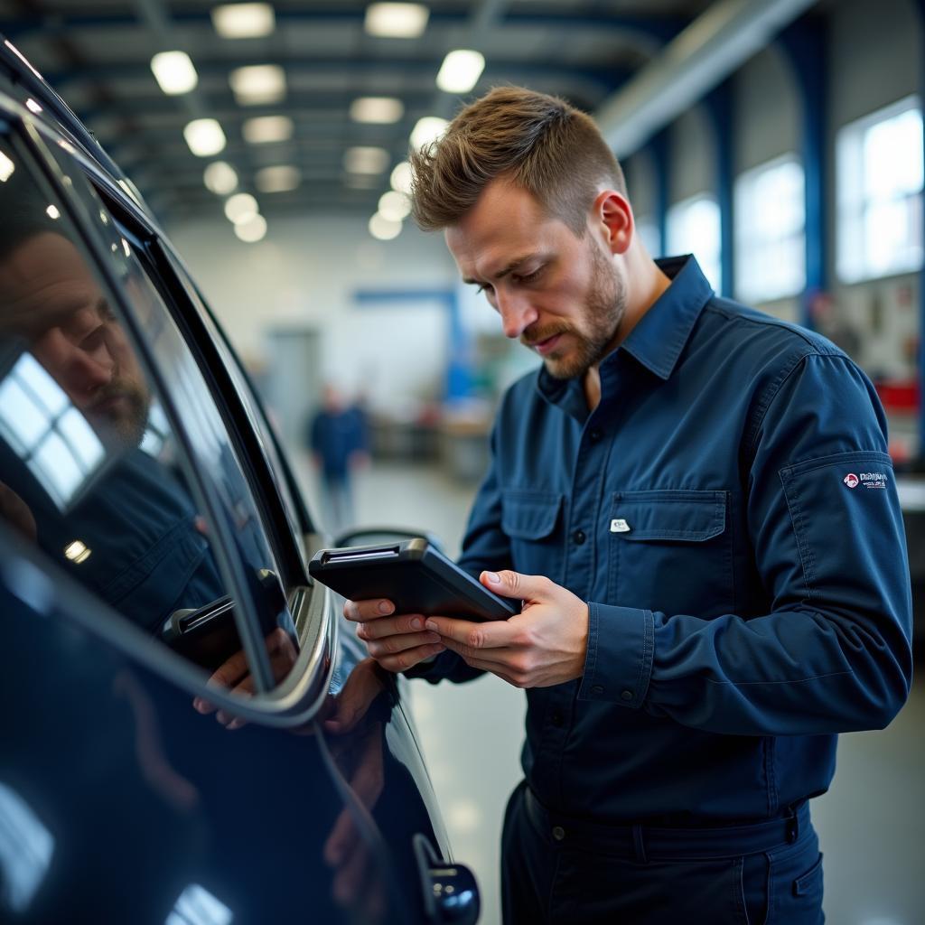 Moderne Diagnosegeräte in einer Kfz-Werkstatt