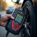 Autodiagnosegerät SX 250 an ein Fahrzeug angeschlossen