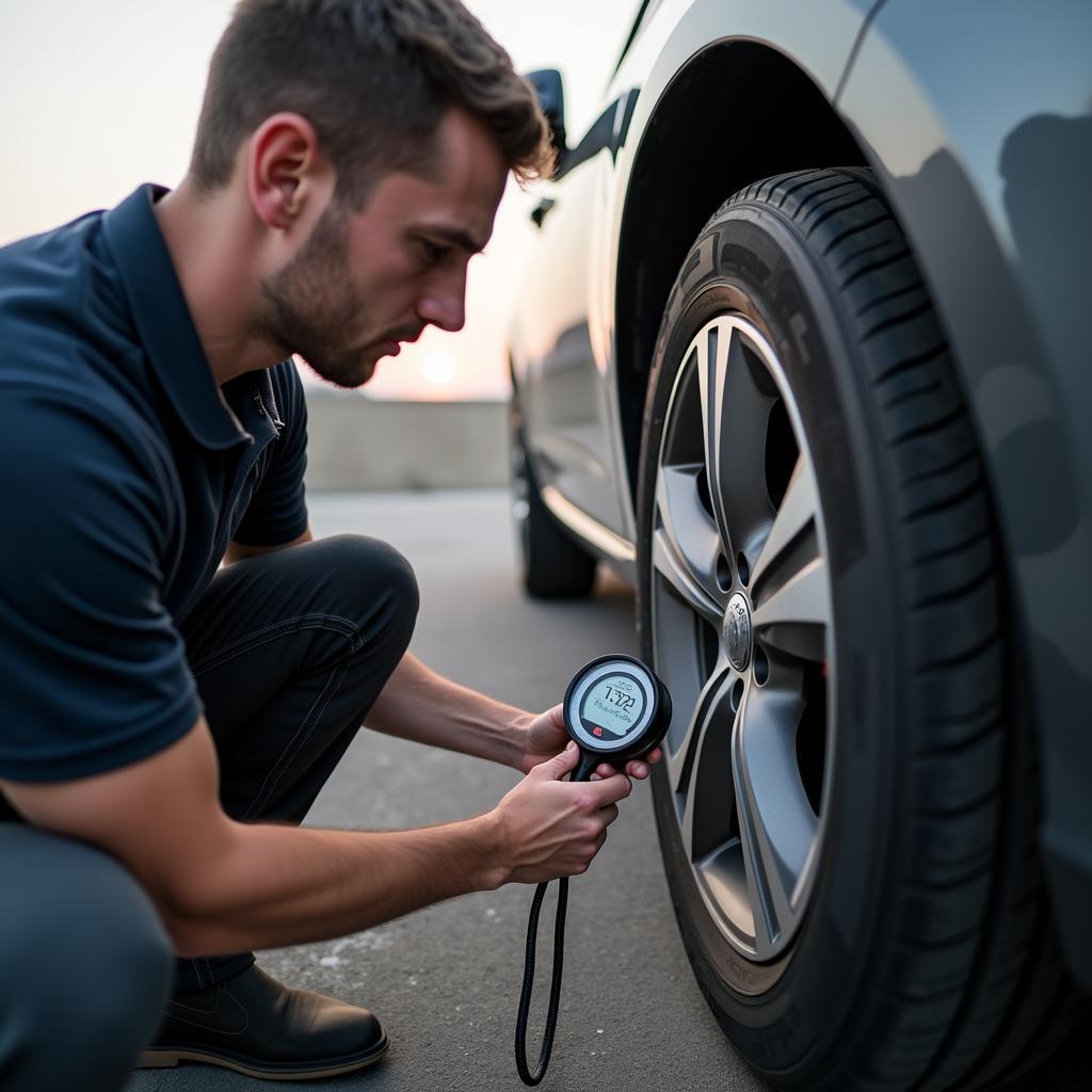 Reifendruck mit digitalem Manometer prüfen