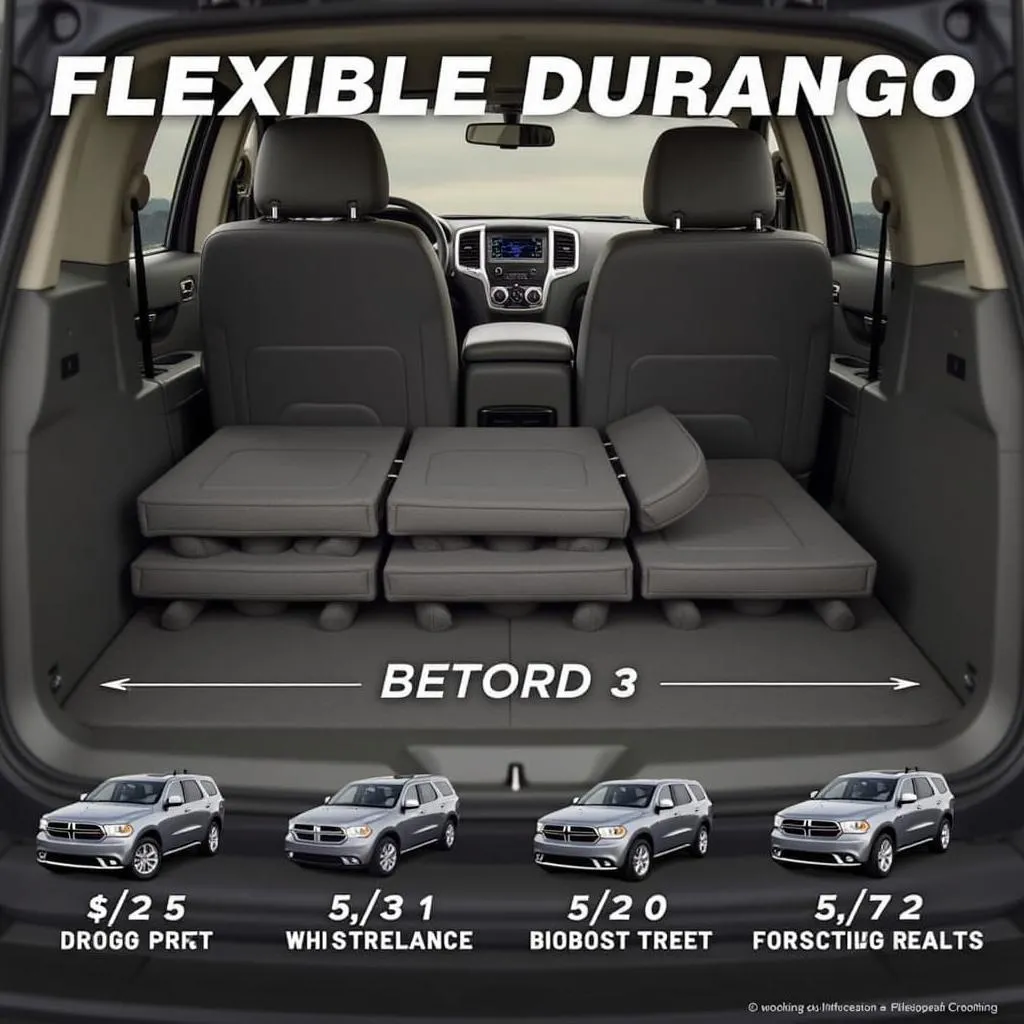 Dodge Durango cargo area with rear seats folded down to maximize space