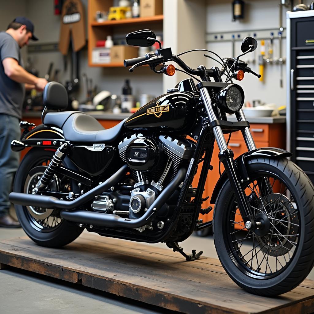 Harley-Davidson Dyna Customizing in einer Werkstatt