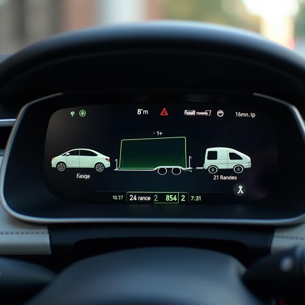 Electric car towing a trailer with range indicator