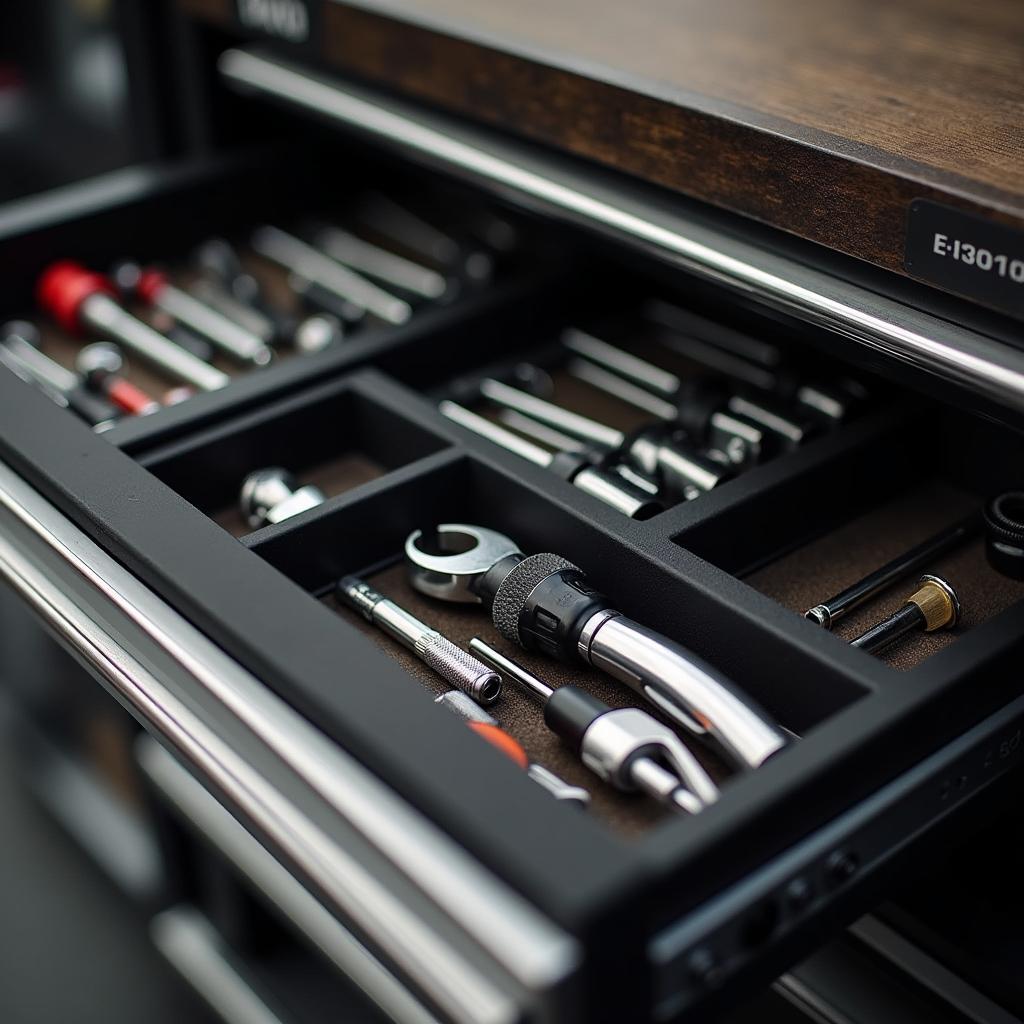 Open drawers of an Emmy Roller 125 tool trolley showing storage space