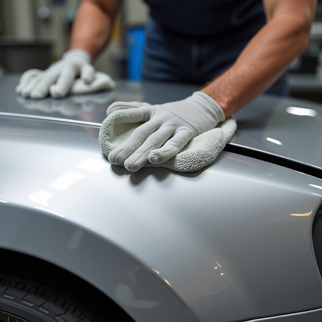 Removing aluminum paint residue with a microfiber cloth