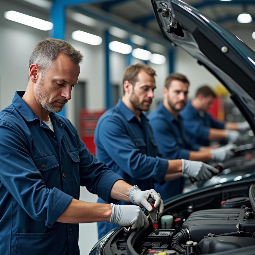 Erfahrene Kfz-Mechaniker in einer Werkstatt