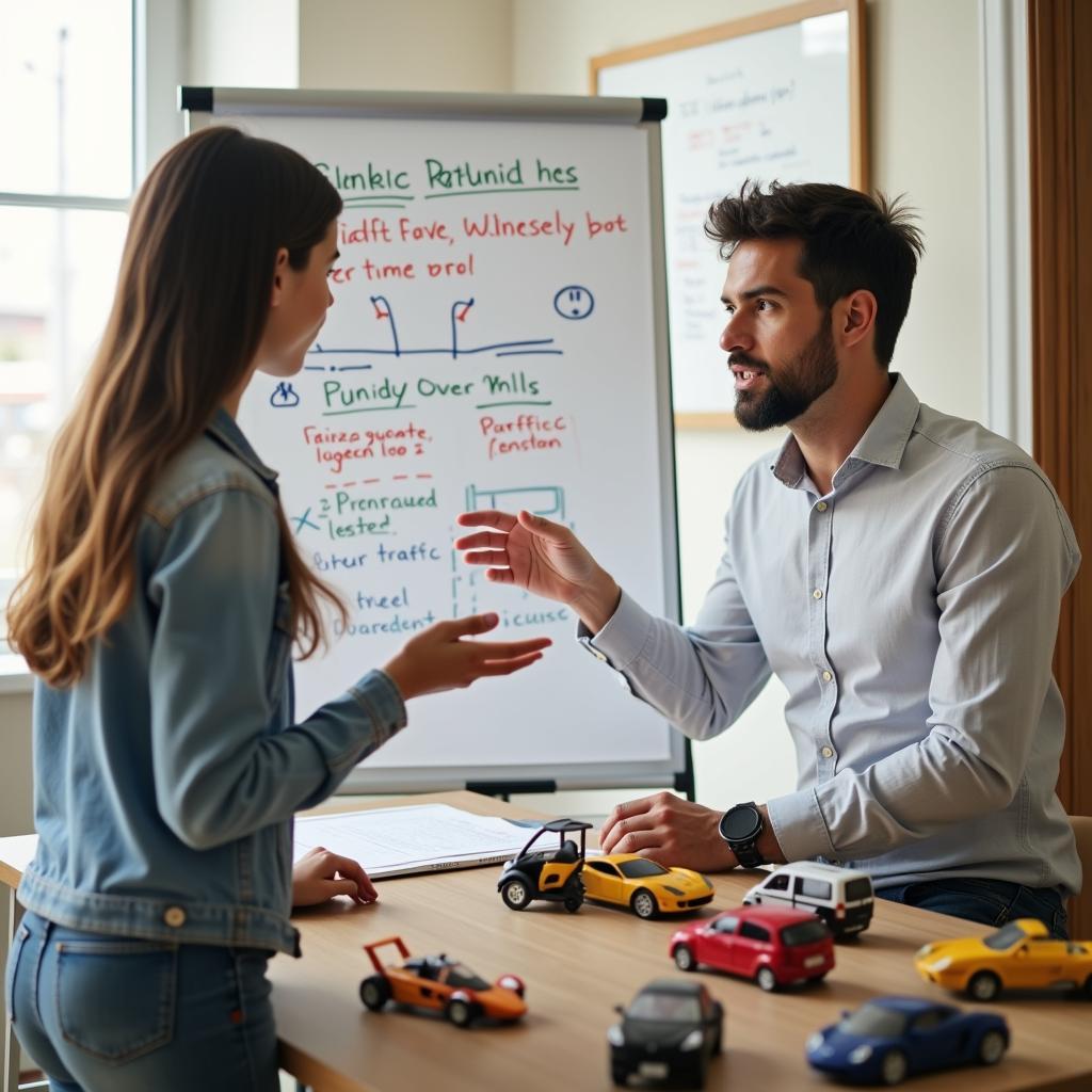 Driving instructor explaining traffic rules