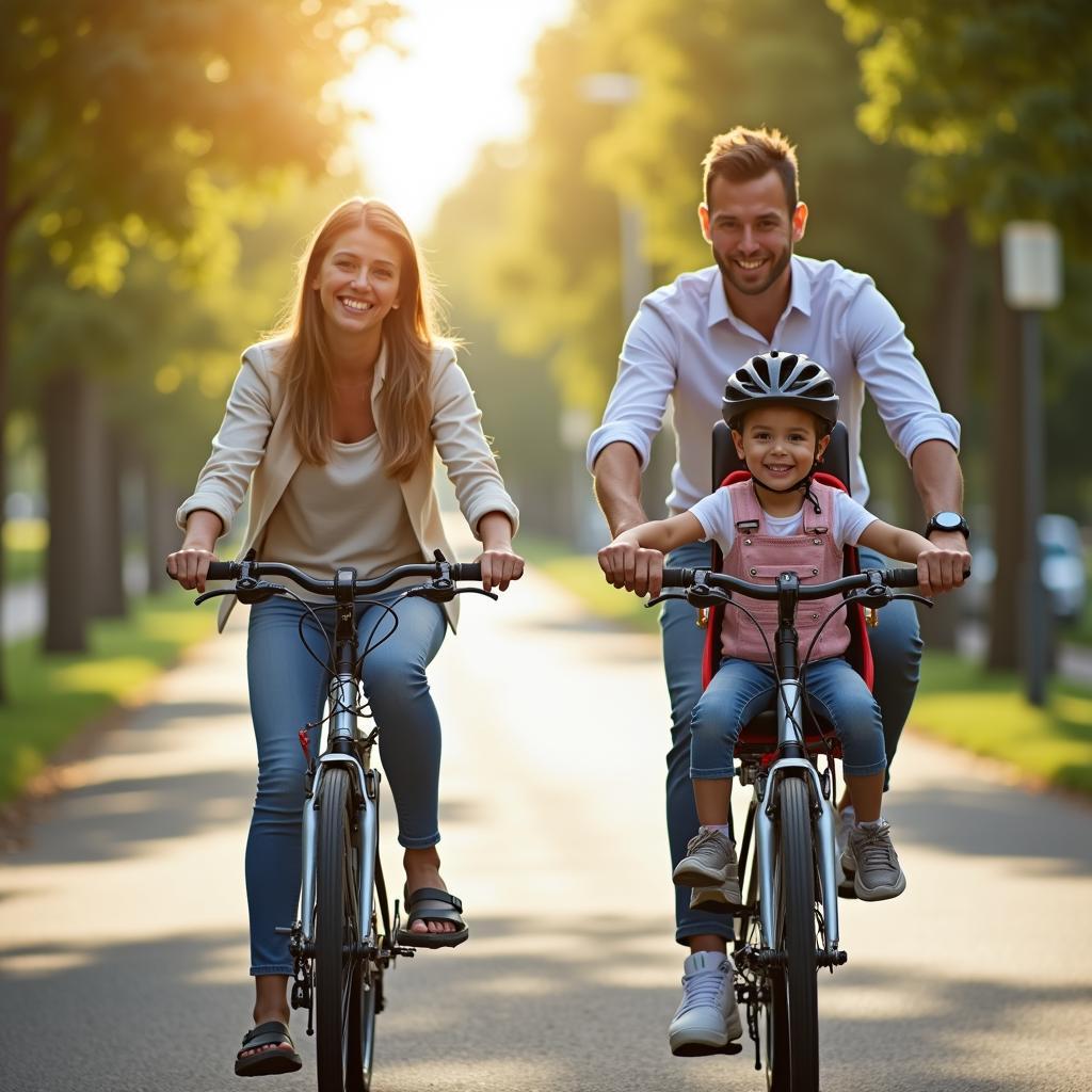 Eltern und Kind fahren Fahrrad