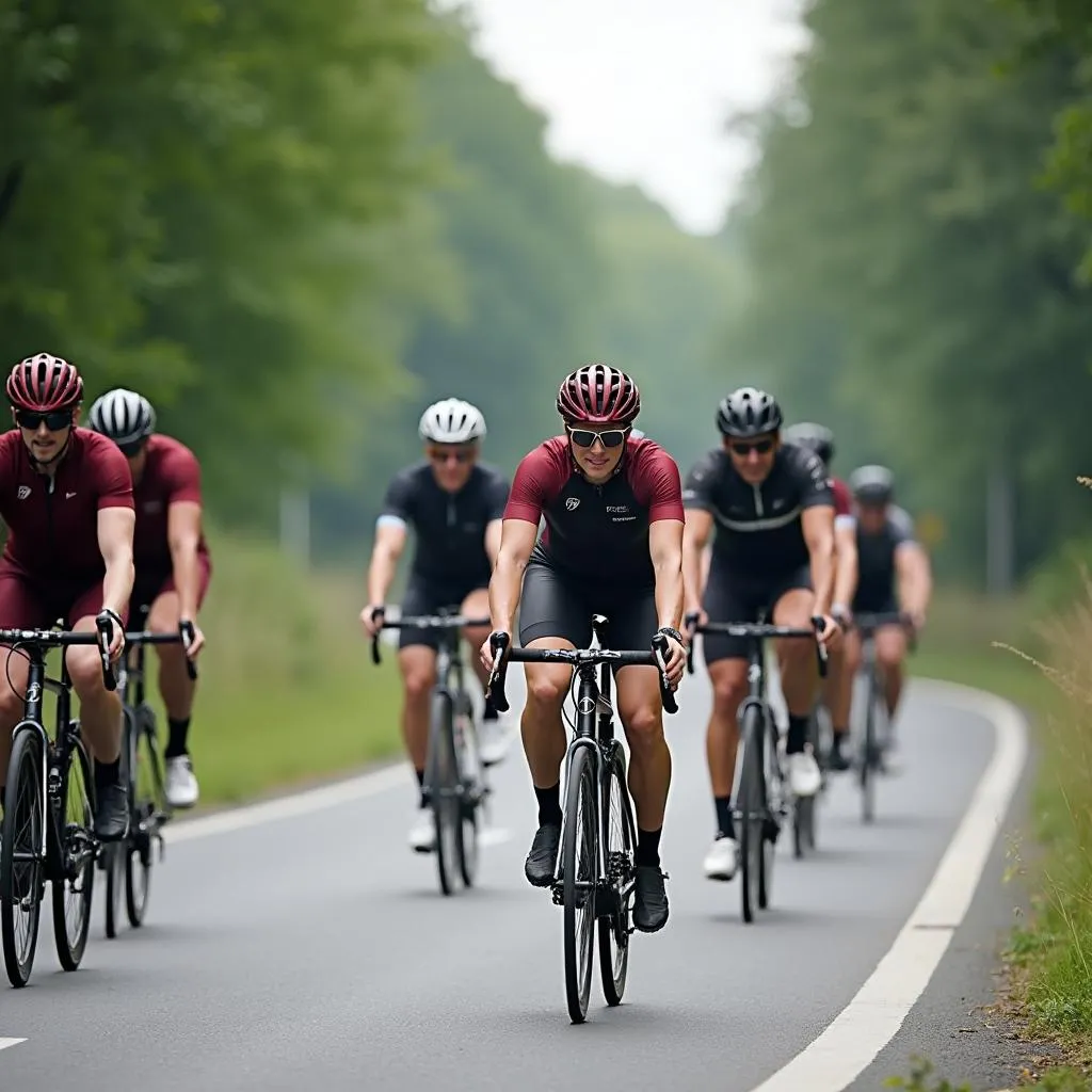 Gruppe von Fahrradfahrern auf der Bundesstraße