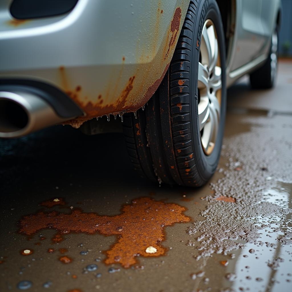 Rost an einem Auto in einer feuchten Garage