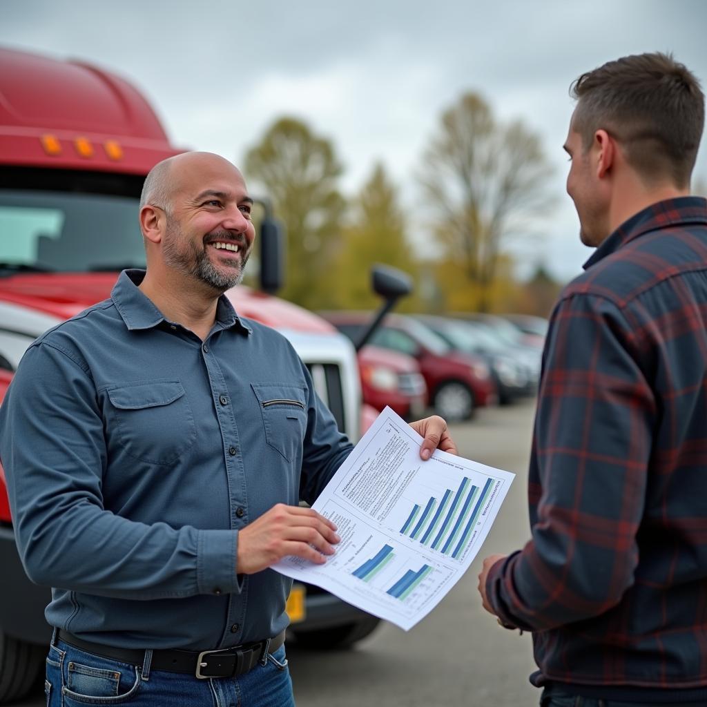 Finanzberater bespricht Finanzierung eines LKW