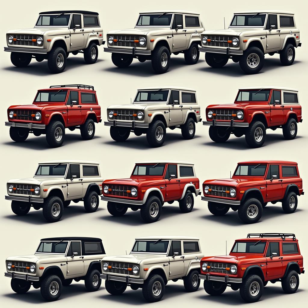 Different classic Ford Bronco models