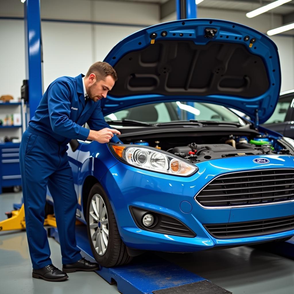 Inspektion eines Ford Fiesta 2-Türer in der Werkstatt