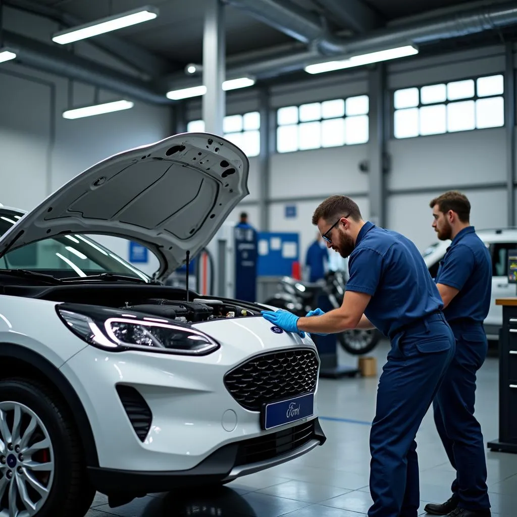 Moderne Werkstatt eines Ford Händlers in Kassel